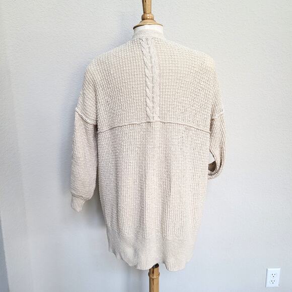 FOR THEE Cardigan Sweater Womens XS Cable Knit Open Front Pockets Oversized - Picture 2 of 9